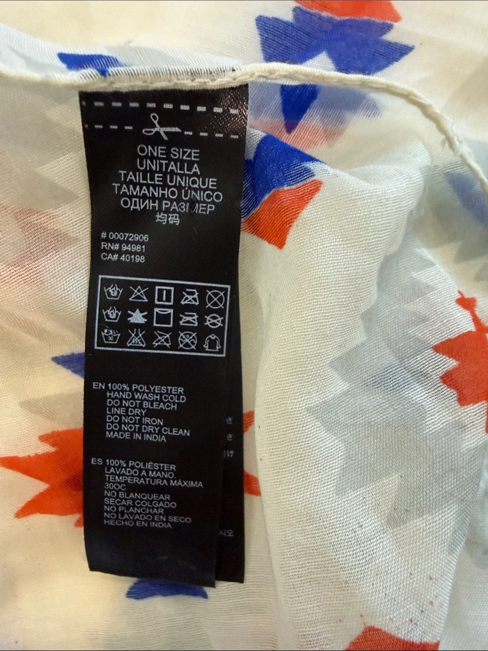Light Cream Scarf with Red & Blue Star Motif - Unbranded